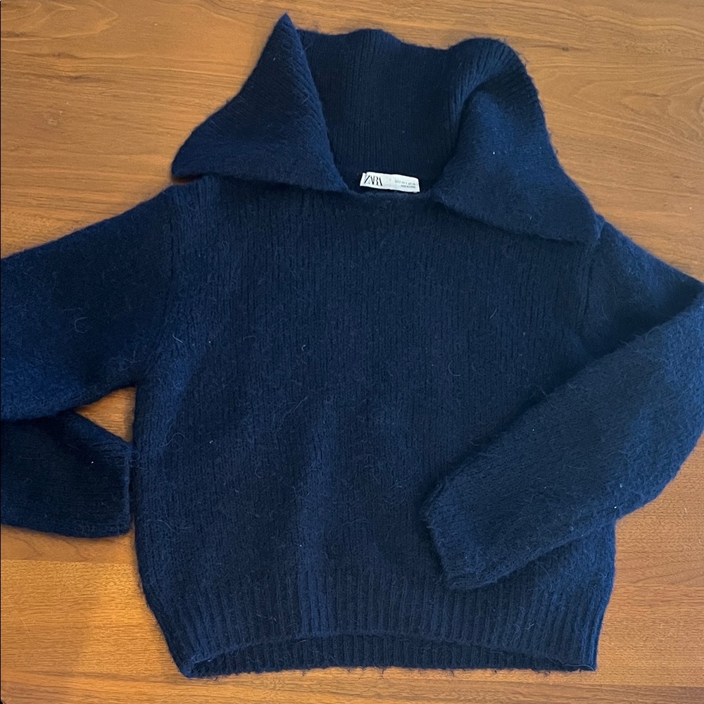 Zara Dark Blue Sweater with Wide Collar